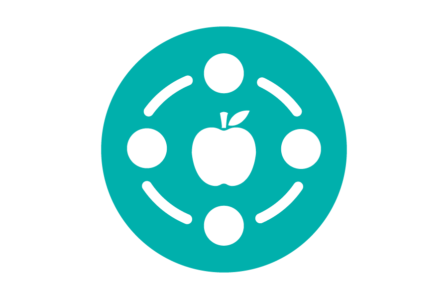 Icon of an apple with circles around it.